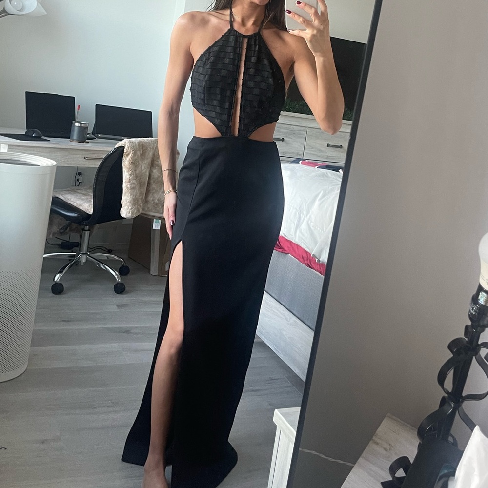 Black Halter Cutout Maxi Dress